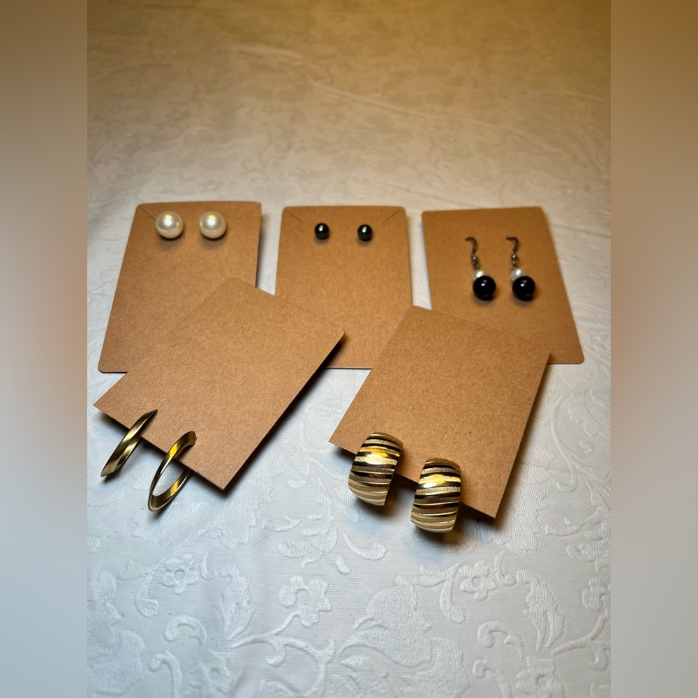 5 Pairs of Golden, Synthetic Pearl and Black Earrings